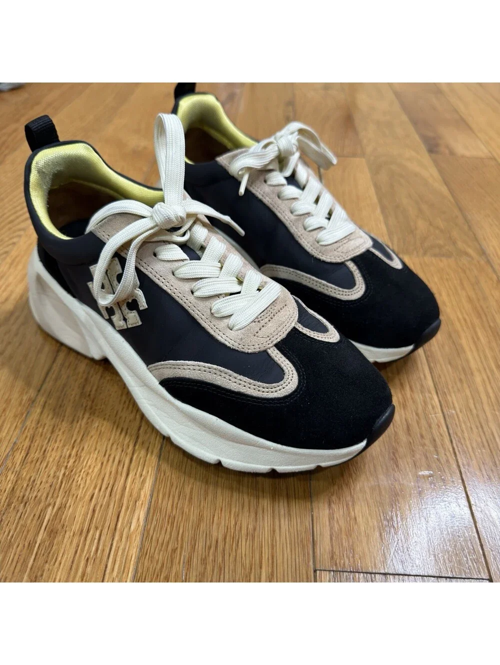 Size 7 Women’s NIB Tory Burch Good Luck Trainer  Black/ Cream/ Suede Shoes